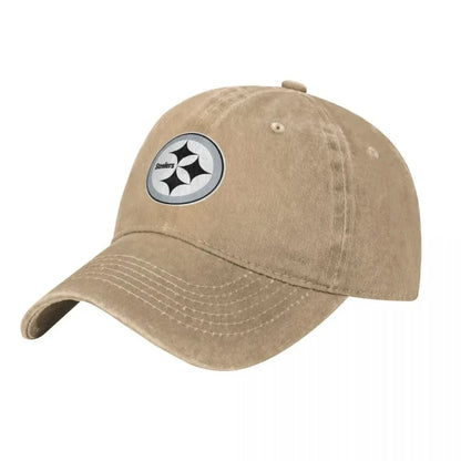 Black and White Steeler Logo Baseball Caps Vintage Denim Washed Headwear