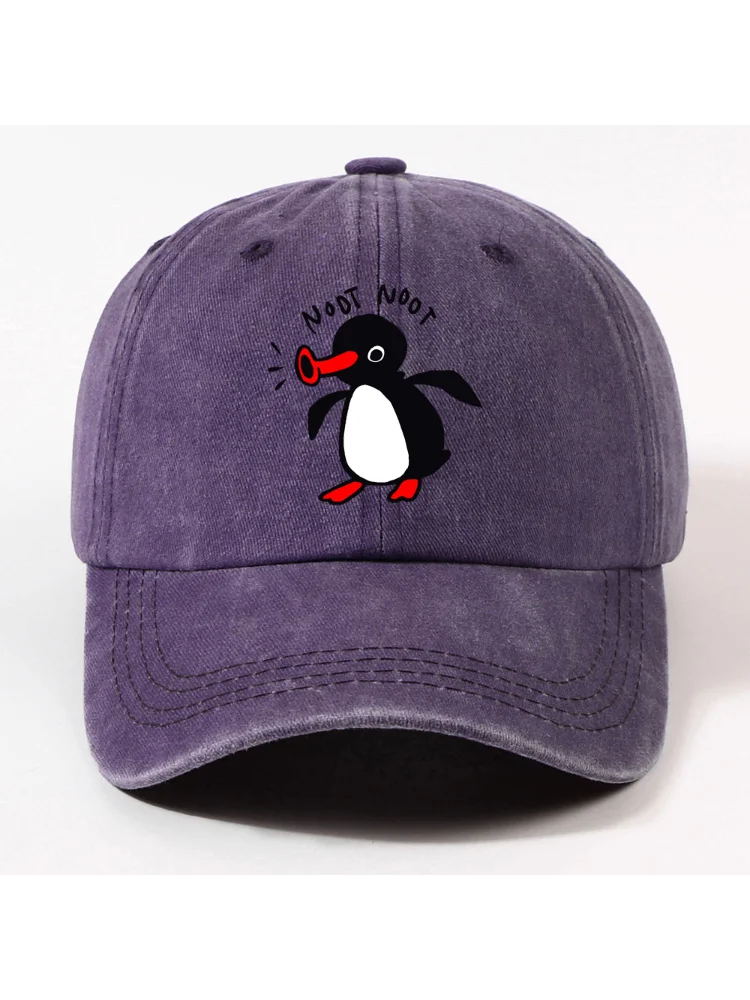 Cross-Border Hottest Curved Brim Wash Cotton Baseball Cap Cartoon Penguin