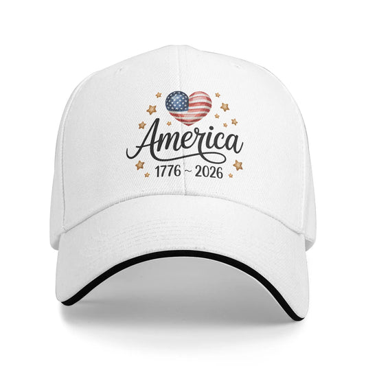 Flag Heart 1776 2026 July 4th 250th Birthday Sun Baseball Cap
