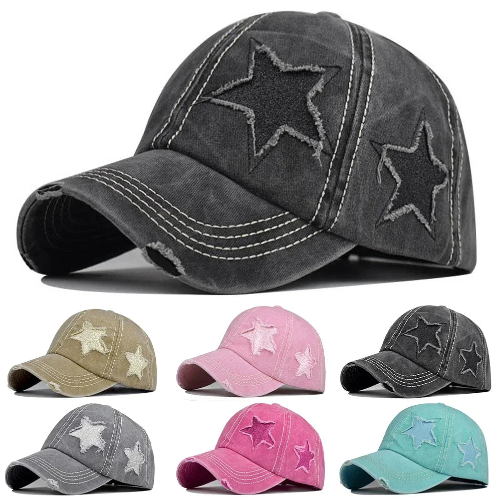 Retro Star Washed Denim Hole star Baseball Cap