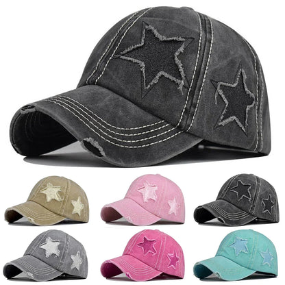 Retro Star Washed Denim Hole star Baseball Cap