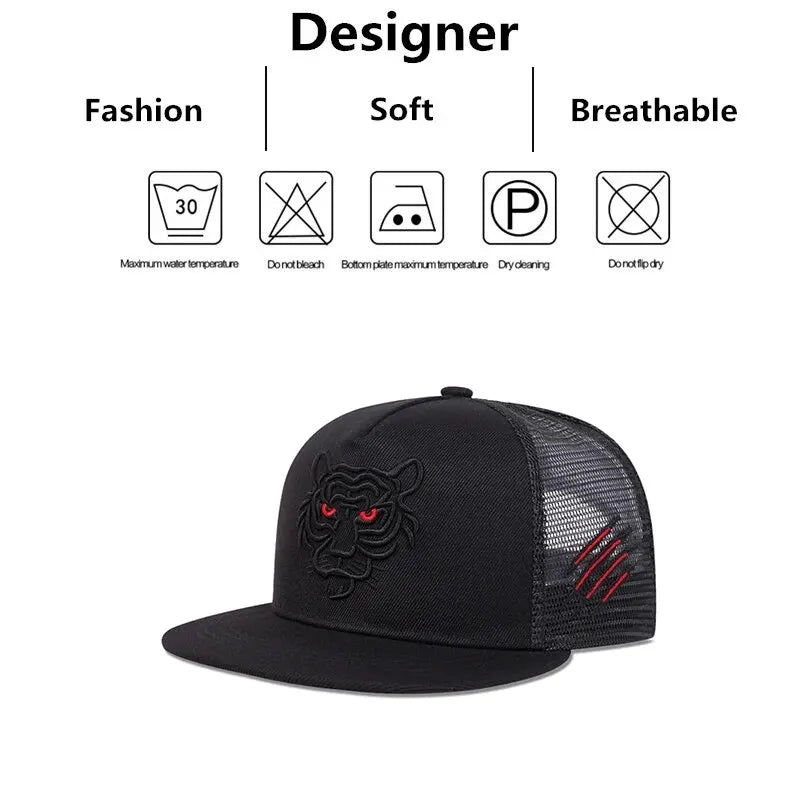 Unisex Tiger Embroidery Hip-hop Net Hats Snapback Caps