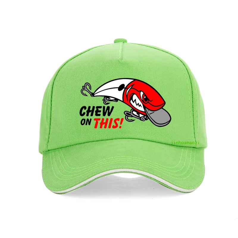 Outdoor Men Fishing Hat Cartoon Funny Chew On This Baseball Cap