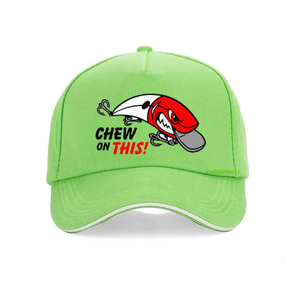 Outdoor Men Fishing Hat Cartoon Funny Chew On This Baseball Cap