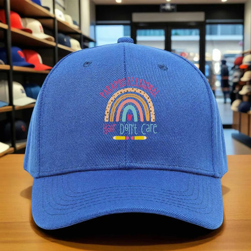 Paraprofessional Hair Don't Care Baseball Cap with Rainbow & Polka Dot Design