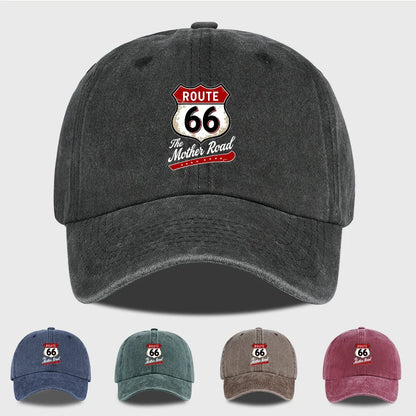 Vintage Route 66 "The Mother Road" Print Washed Baseball Cap