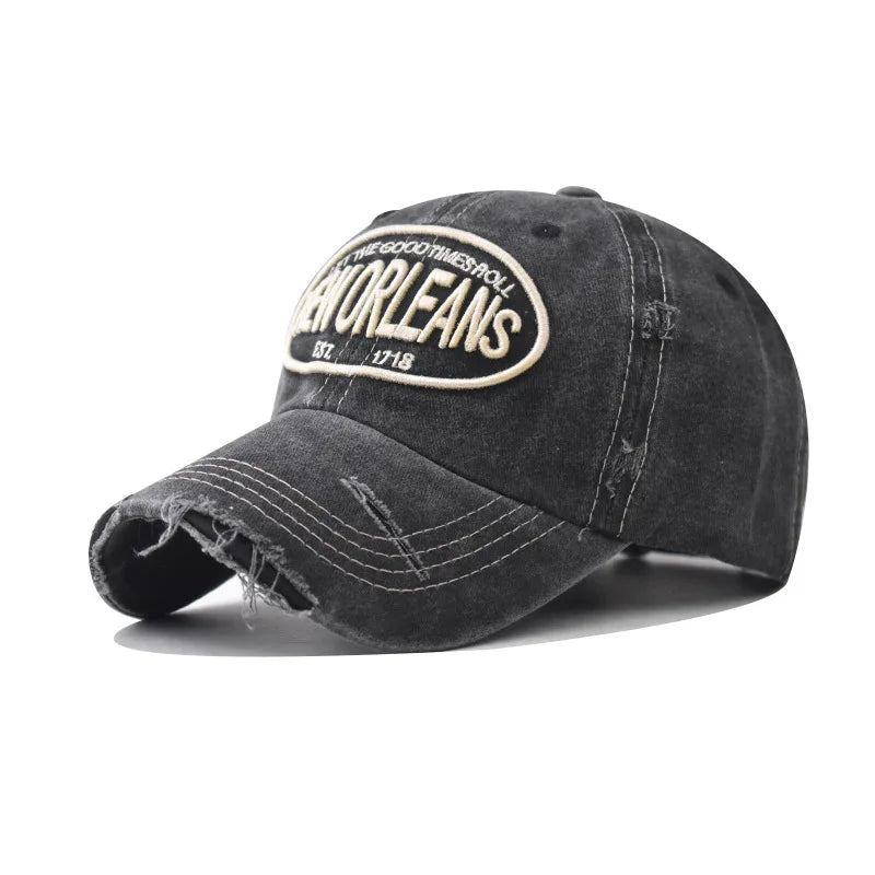 Vintage Washable Cowboy Baseball Cap Embroidery for Men Women Worn Out Hip Hop Caps