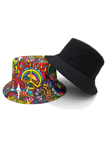 Casual Summer "Peace Love" Print Vacation Bucket Hat