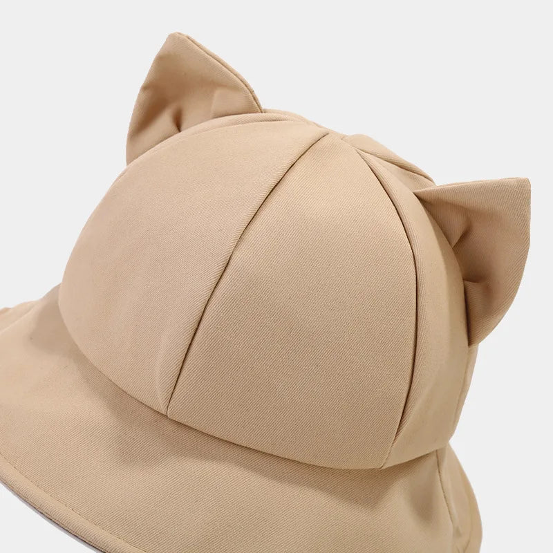 New Cartoon Cat Ear Bucket Hat Cap For Girl Sun Hat Women Korean