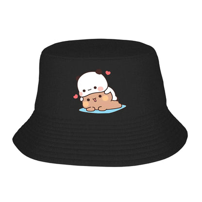 DuDu Bear And BuBu Panda Twining In Blue Bucket Hat