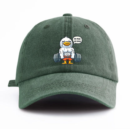 Funny Gym Duck Baseball Cap - No Pain No Gain Workout Hat