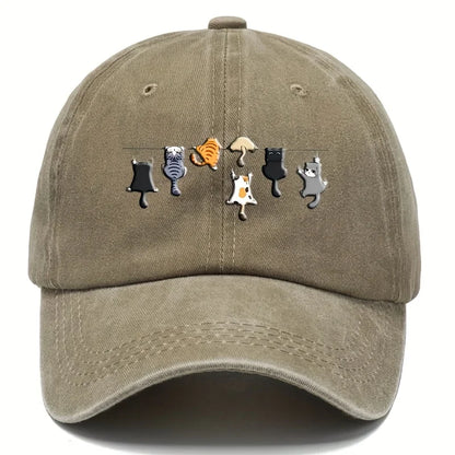 Trendy Cute Cat Print Washed Vintage Soft Top Sunshade Baseball Cap