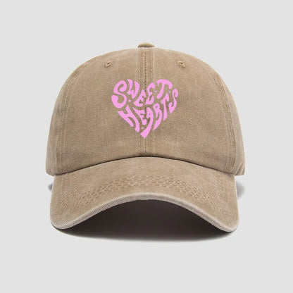Pink Heart-Shaped Letter Printed Bbaseball Cap, Versatile for Daily Use, Sweet Girl's Hat