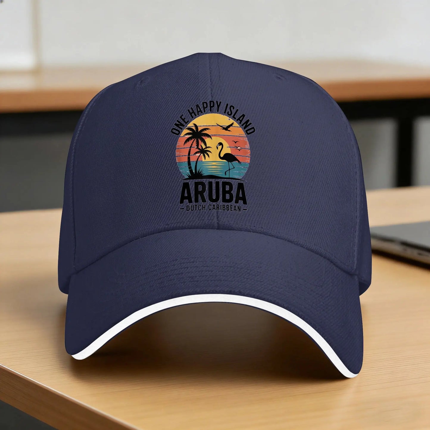 Aruba One Happy Island Flamingo Sunset Retro Baseball Cap
