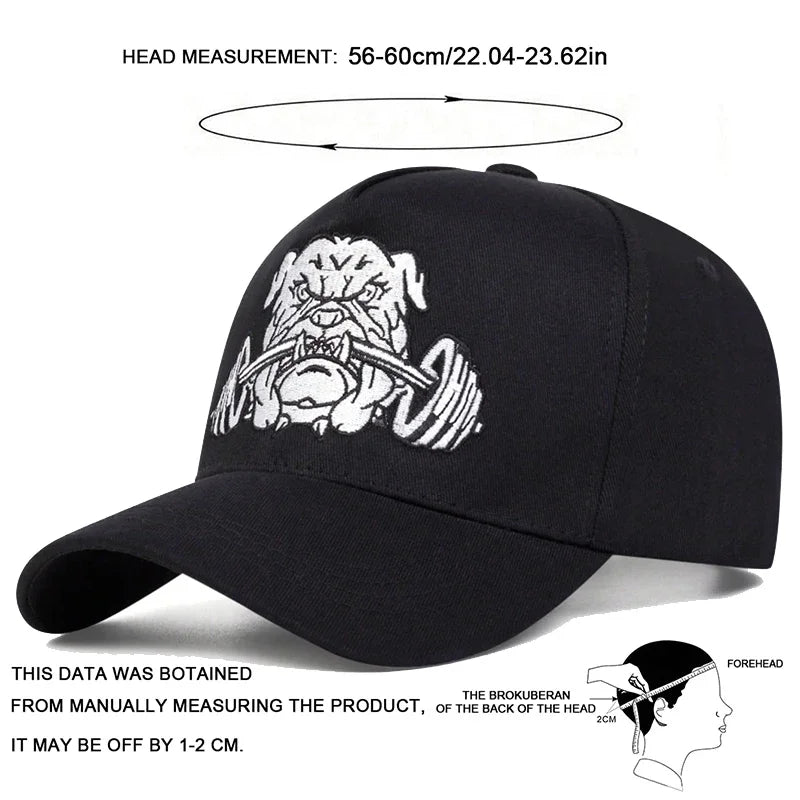 Unisex Bulldog Dumbbells Embroidery Baseball Caps