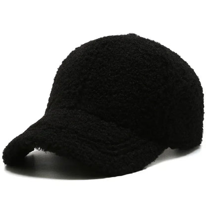 Big Head Solid Artificial Lamb Wool Baseball Cap Women Men