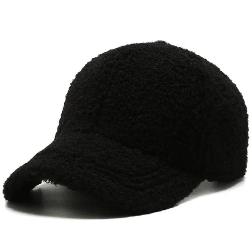 Big Head Solid Artificial Lamb Wool Baseball Cap Women Men