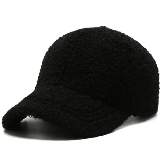 Big Head Solid Artificial Lamb Wool Baseball Cap Women Men