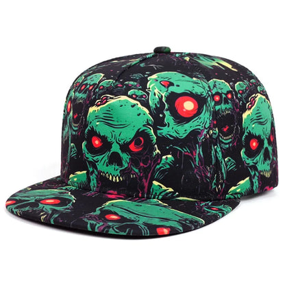 Flat Brimmed Hat Printed Skeleton Street Skateboarding Hip Hop Hat Snapback Hat