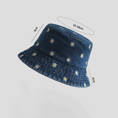 Unisex Hats Daisy Embroidery Simple Fashionable Trendy Versatile Korean Cowboy Bucket Hats
