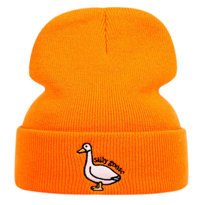 Cute Duck Embroidered Knitted Hat, Warm For Men and Women In Autumn And Winter