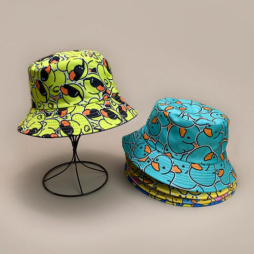 Cartoon Yellow Duck Bucket Hats New Unisex Cute Sunshade Double Sided