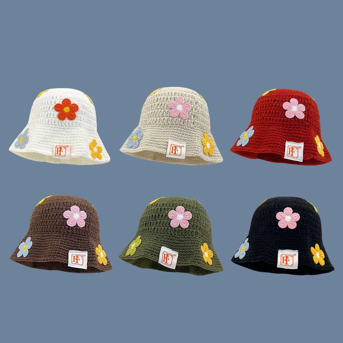 Hook flower Colorful Gradient knittingWoolen Hat Women's