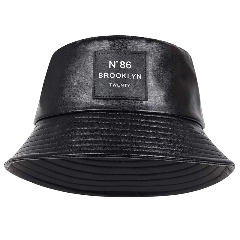 Unisex N86 Label Personality Pu Leather Bucket Hats Fishermen Caps