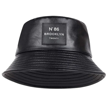 Unisex N86 Label Personality Pu Leather Bucket Hats Fishermen Caps