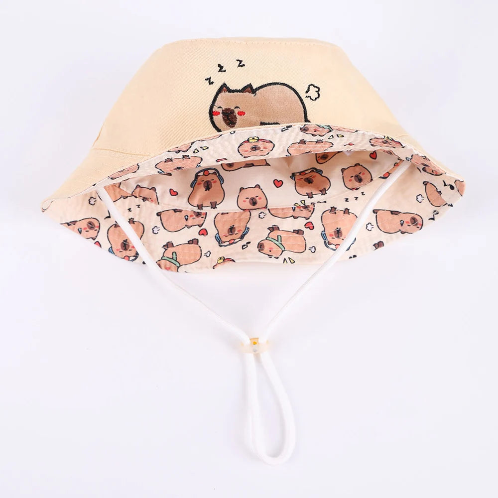 Summer Double Sided Children Bucket Hats Cartoon Embroidered Pajama Kids