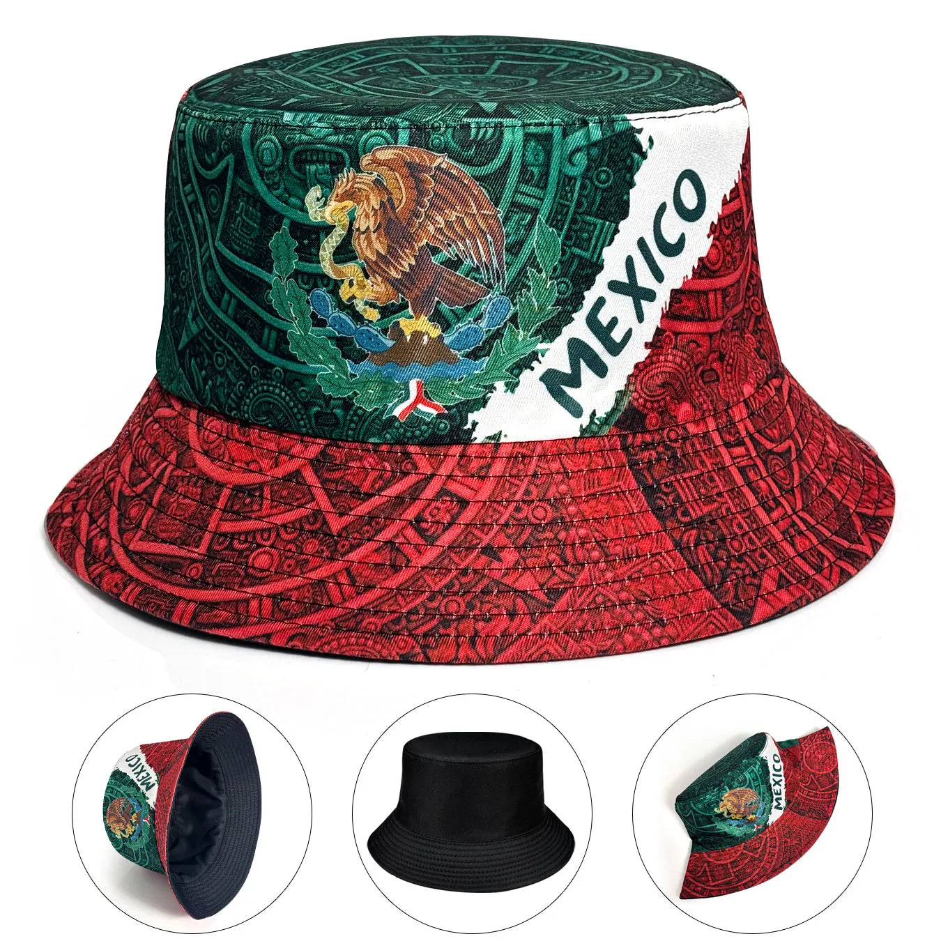Mexican Flag Emblem Printed Bucket Hat