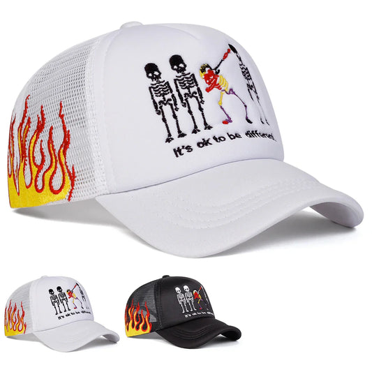 Unisex Skeleton Embroidery Baseball Net Caps