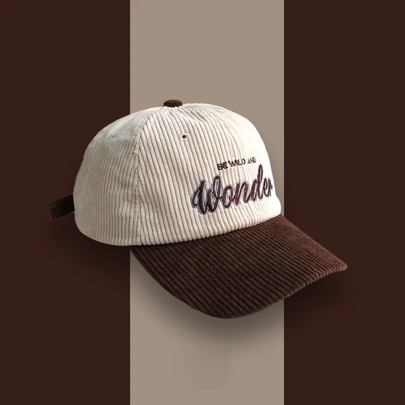 Corduroy Hat WONDER Embroidery Patchwork Colours Baseball Cap