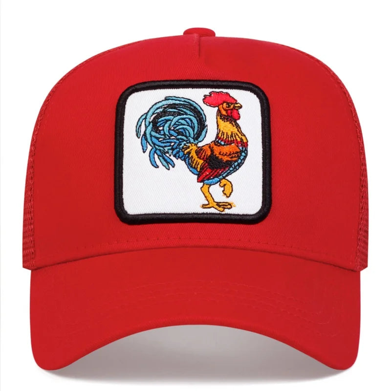 Spring New Animal Embroidery Net Rooster Hat Male and Female Animal Baseball Hat