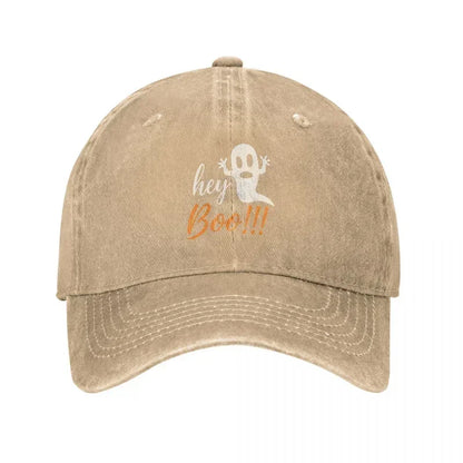 New Hey Boo Ghost Design Washed Cotton Baseball Cap