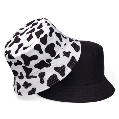 Unisex Cow Print Double-side Personality Bucket Hats Fishermen Caps
