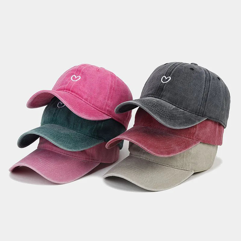 Washed Cotton Baseball Cap Women Men Soft Top Embroidered Love Retro