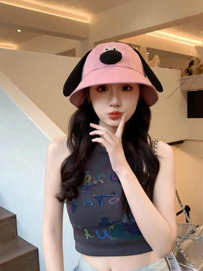 Spring Summer Bucket Hat For Women Men Cute Dog Ear Bear Nose Cartoon