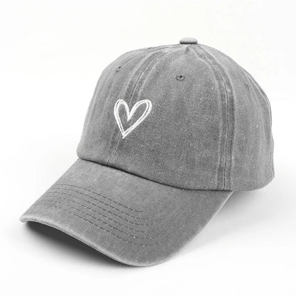 Baseball Cap Peach Heart Embroidered Wash Denim