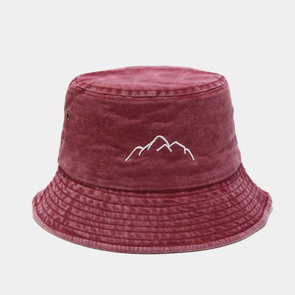 Washed Old Mountain Embroidery Fisherman Hat