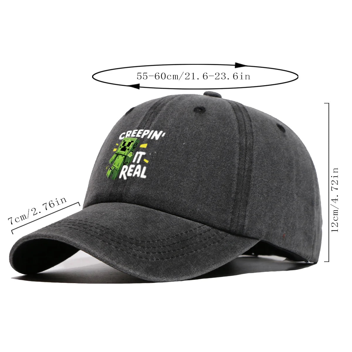 "Block-Based Game" Creeper Print Baseball Cap Fun English "CREEPIN' IT REAL