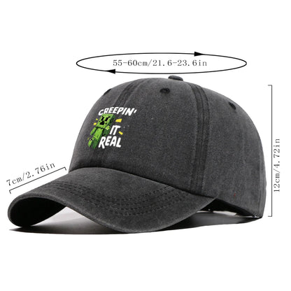 "Block-Based Game" Creeper Print Baseball Cap Fun English "CREEPIN' IT REAL