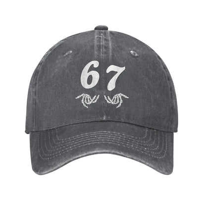 Summer Funny Six Seven 6 7 Meme Halloween 67 Skeleton Hand Baseball Cap