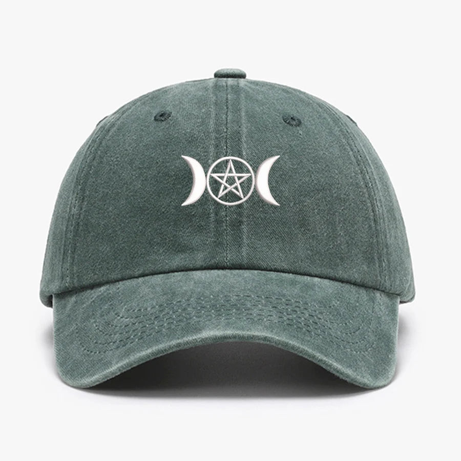 Embroidered Triple Moon Pentacle Wash Cotton Soft Baseball Caps
