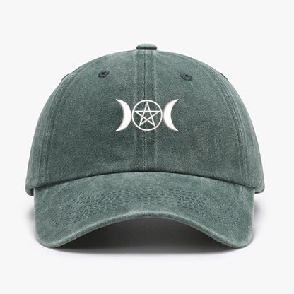Embroidered Triple Moon Pentacle Wash Cotton Soft Baseball Caps