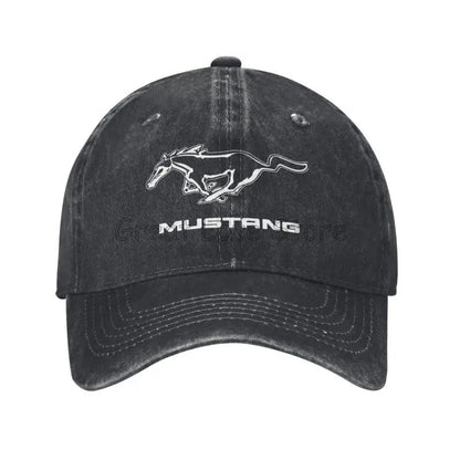 Skeleton Mustang Baseball Cap Vintage Washed Cotton Denim Dad Hat