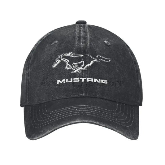 Skeleton Mustang Baseball Cap Vintage Washed Cotton Denim Dad Hat