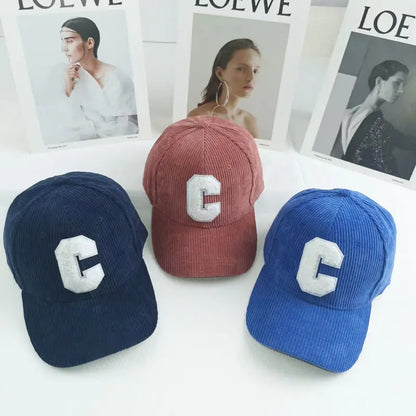 New Corduroy Baseball Cap Ladirs Fashion C Letter Baseball Caps