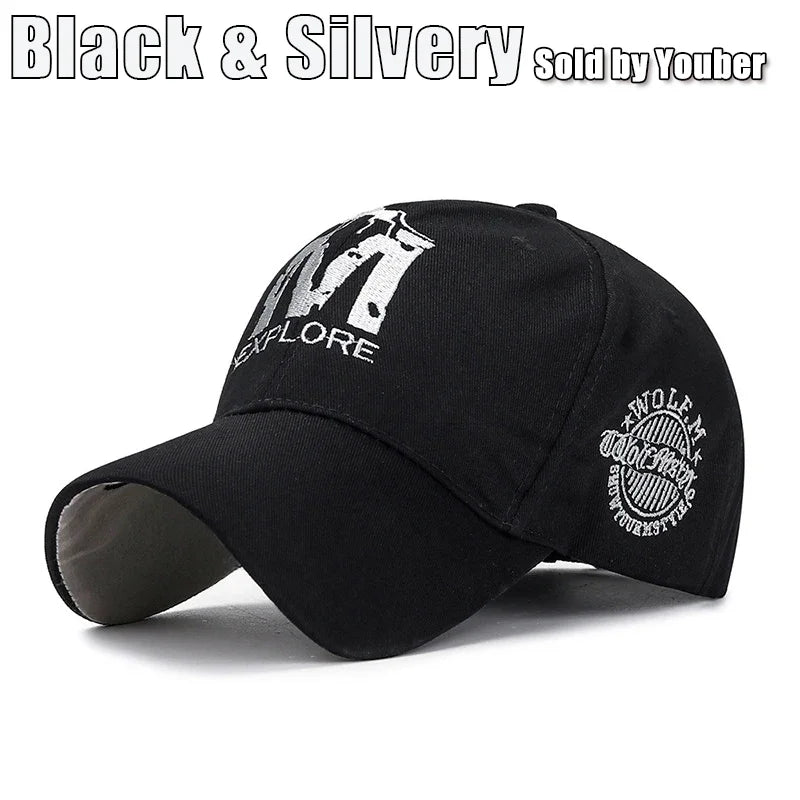 M letter Wolf Totem Embroidery Cotton Adjustable Hard Top Baseball Cap