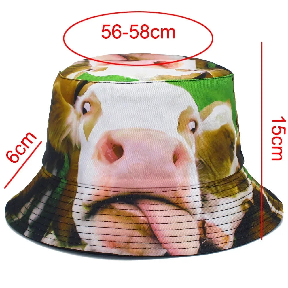 Creative Funny Cow Print Bucket Hat